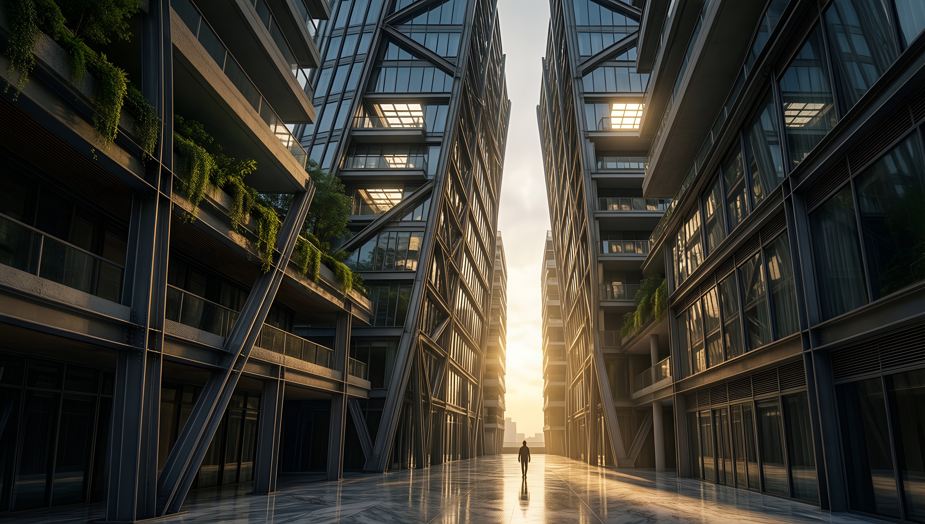Urban Oasis Sunset - AI generated wallpaper