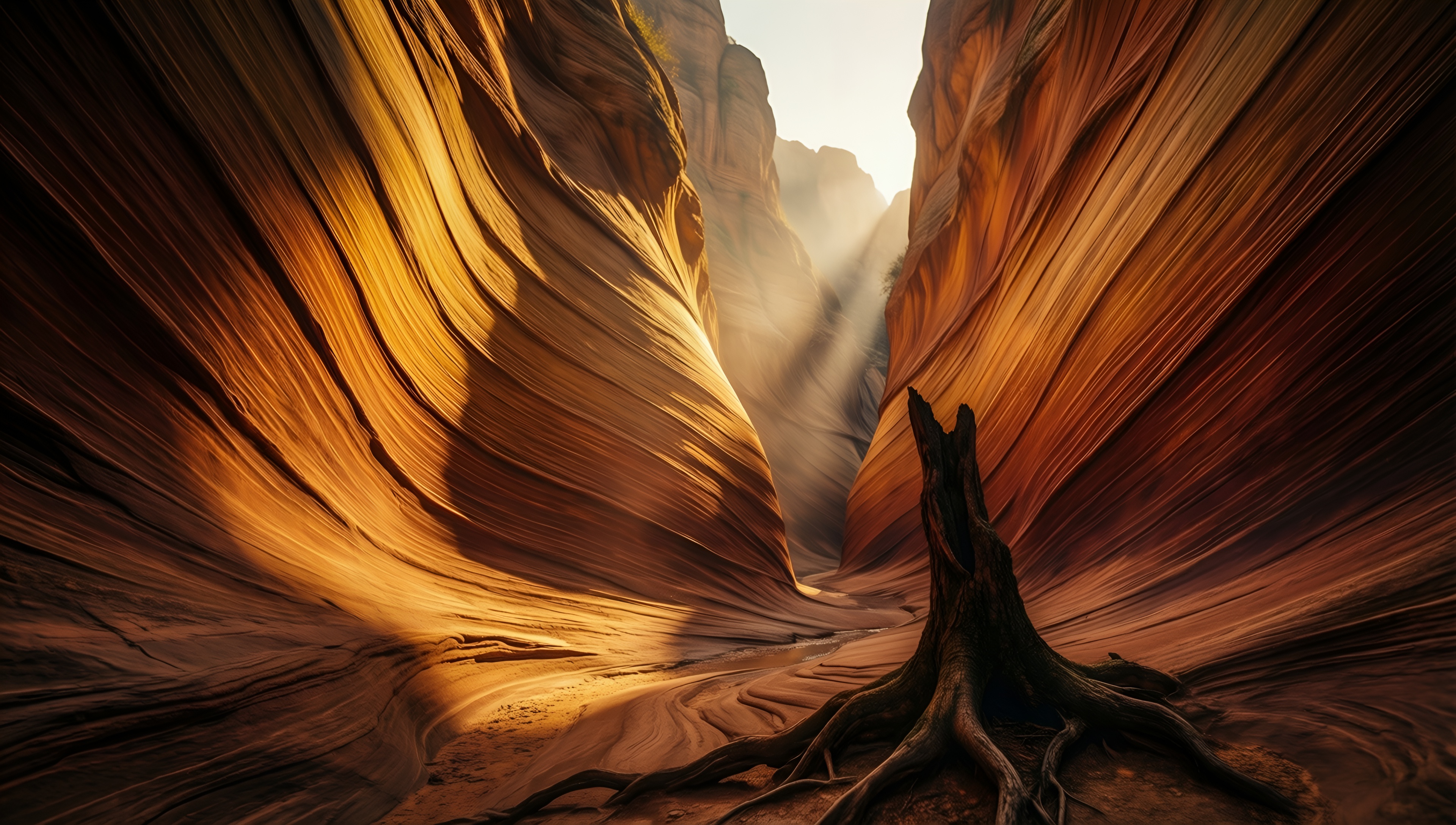 Desert Canyon with Twisted Tree - AI generated wallpaper