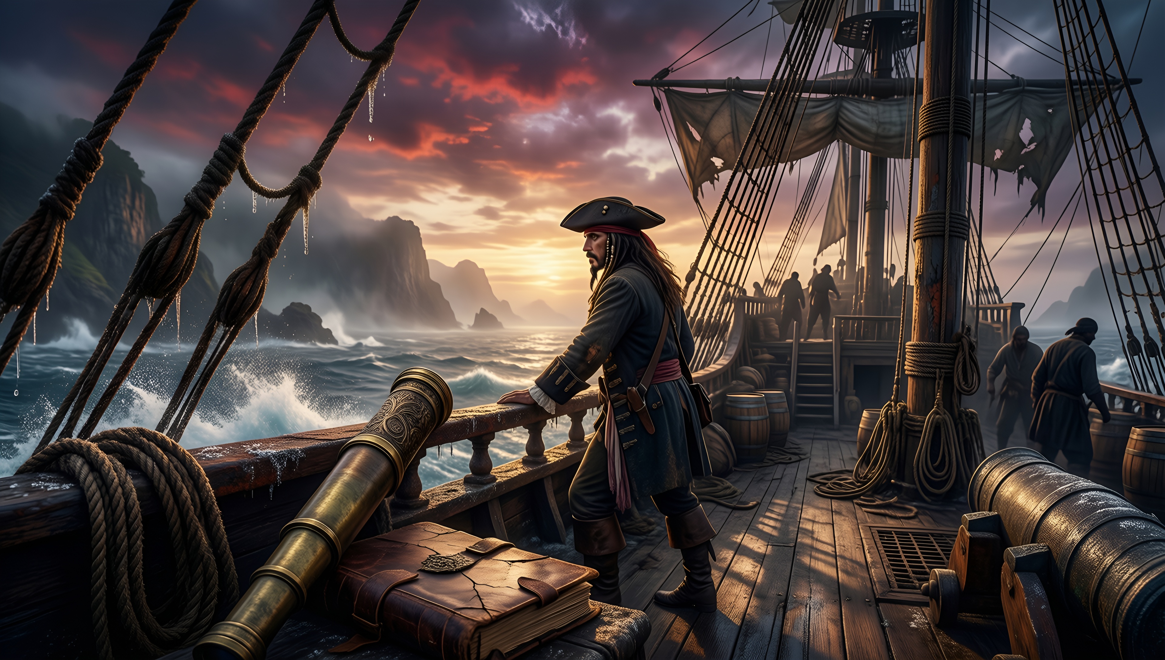 Pirate Sunset Adventure - AI generated wallpaper