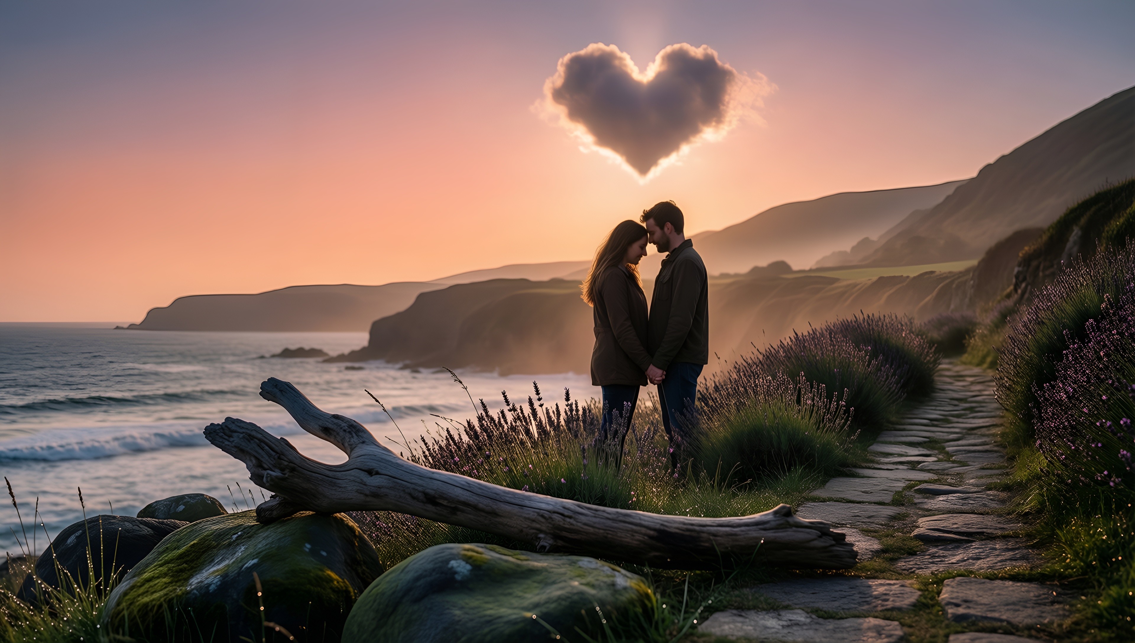 Romantic Sunset Heart Cloud - AI generated wallpaper
