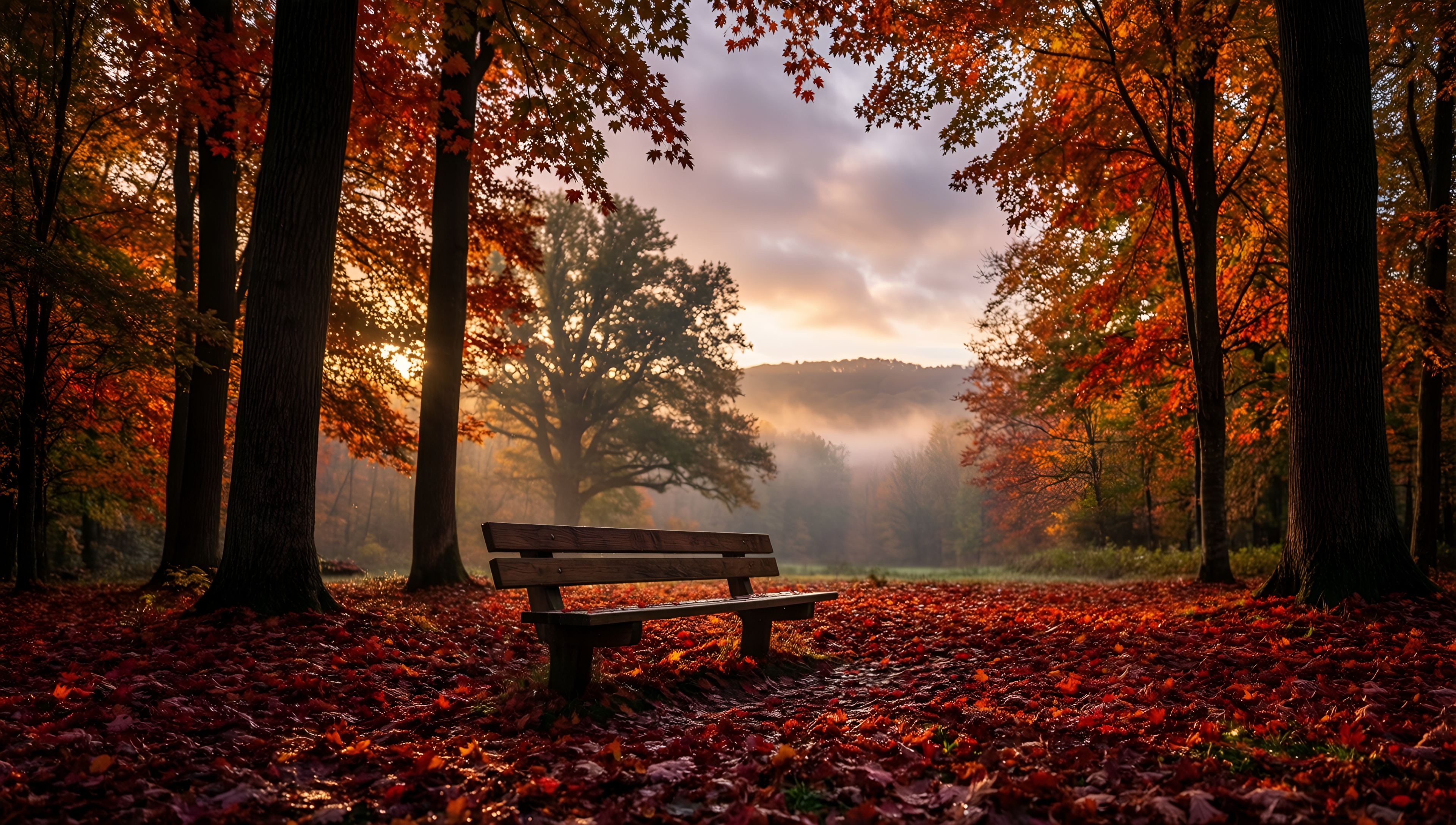 Autumn Serenity Bench - AI generated wallpaper