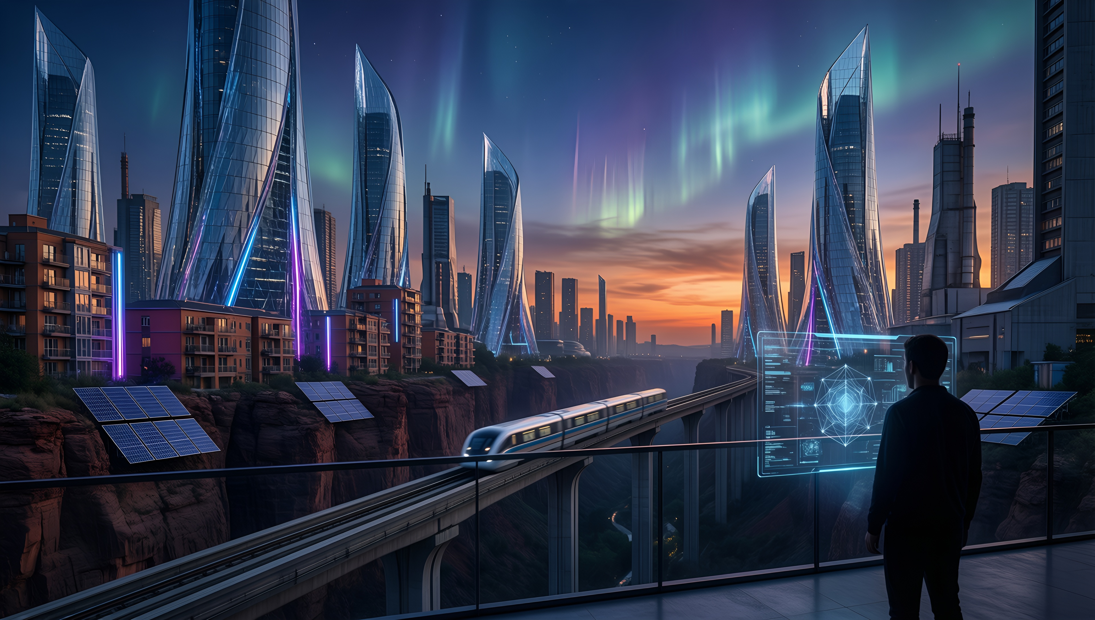 Futuristic Cityscape with Aurora - AI generated wallpaper