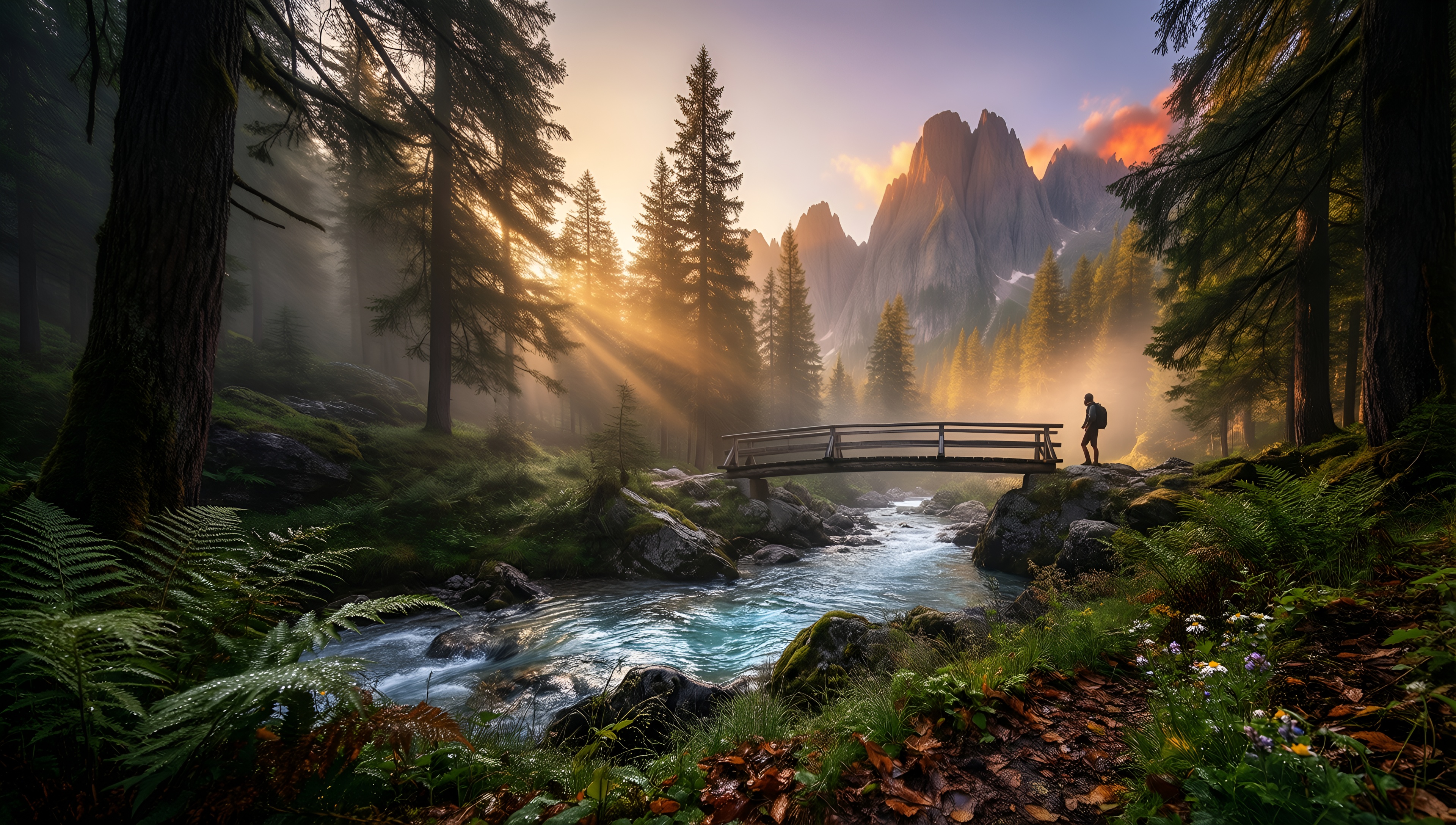 Mystic Forest Sunset - AI generated wallpaper