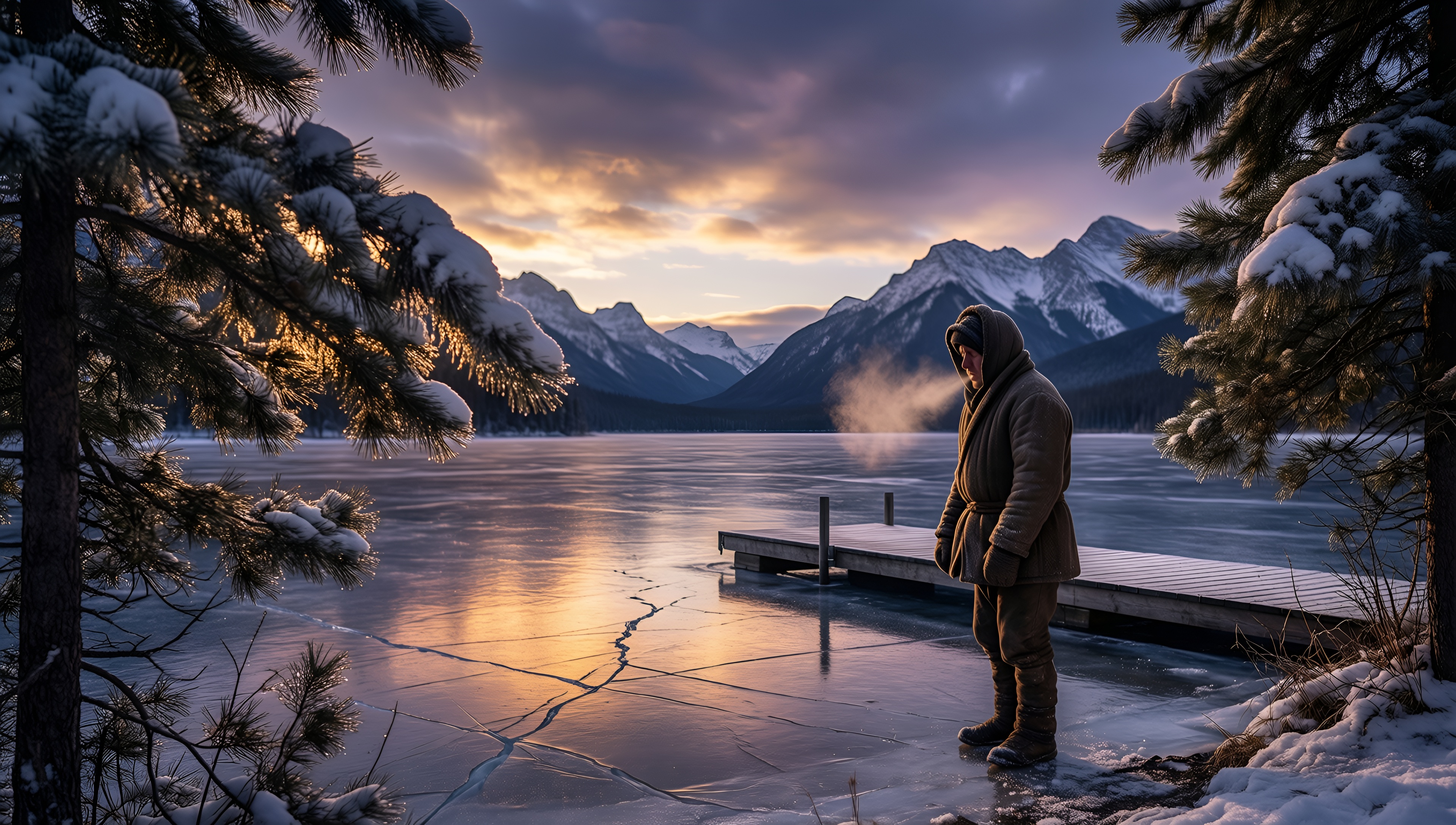 Winter Solitude at Sunset - AI generated wallpaper