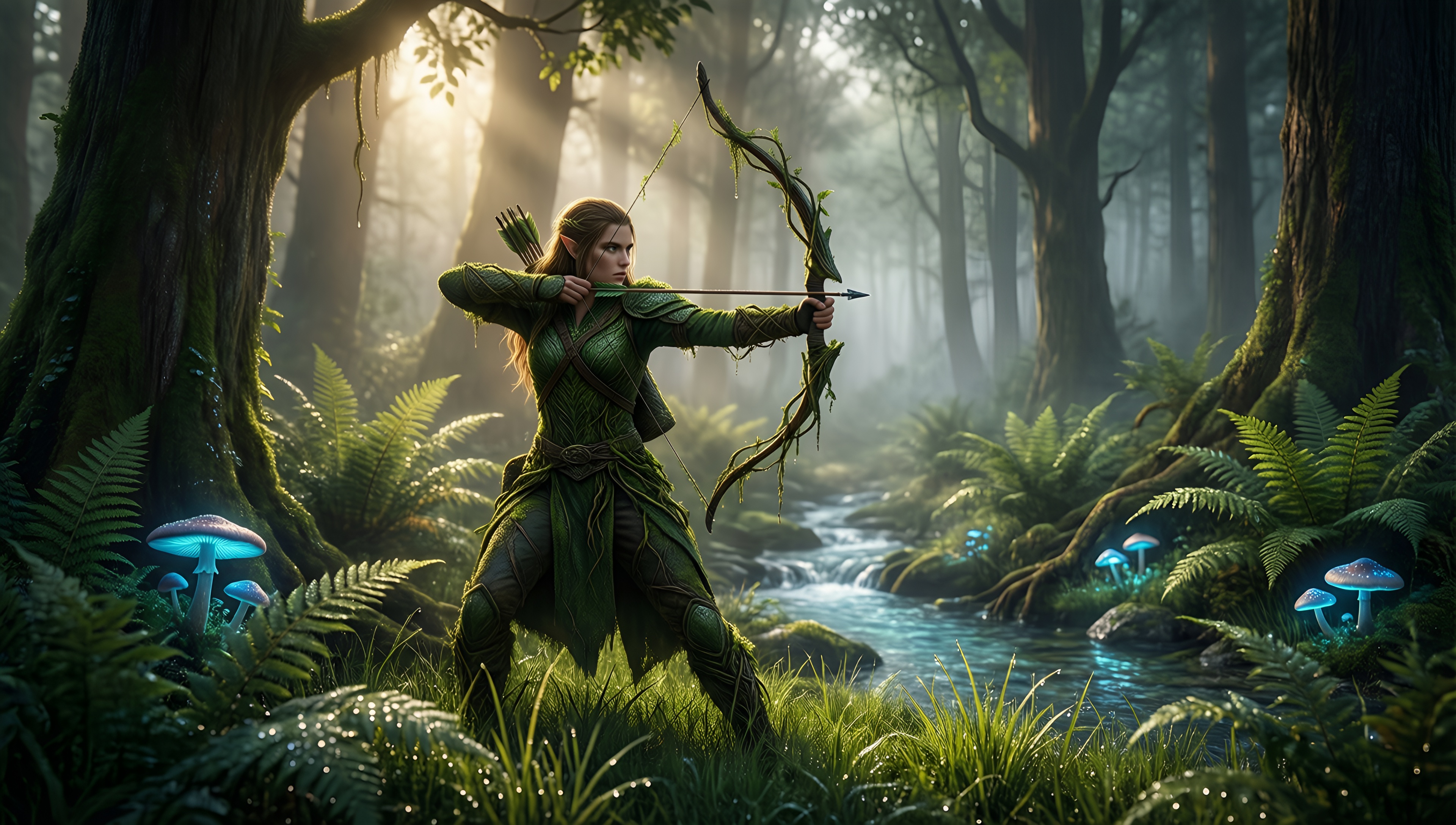 Mystic Archer in Enchanted Forest - AI generated wallpaper