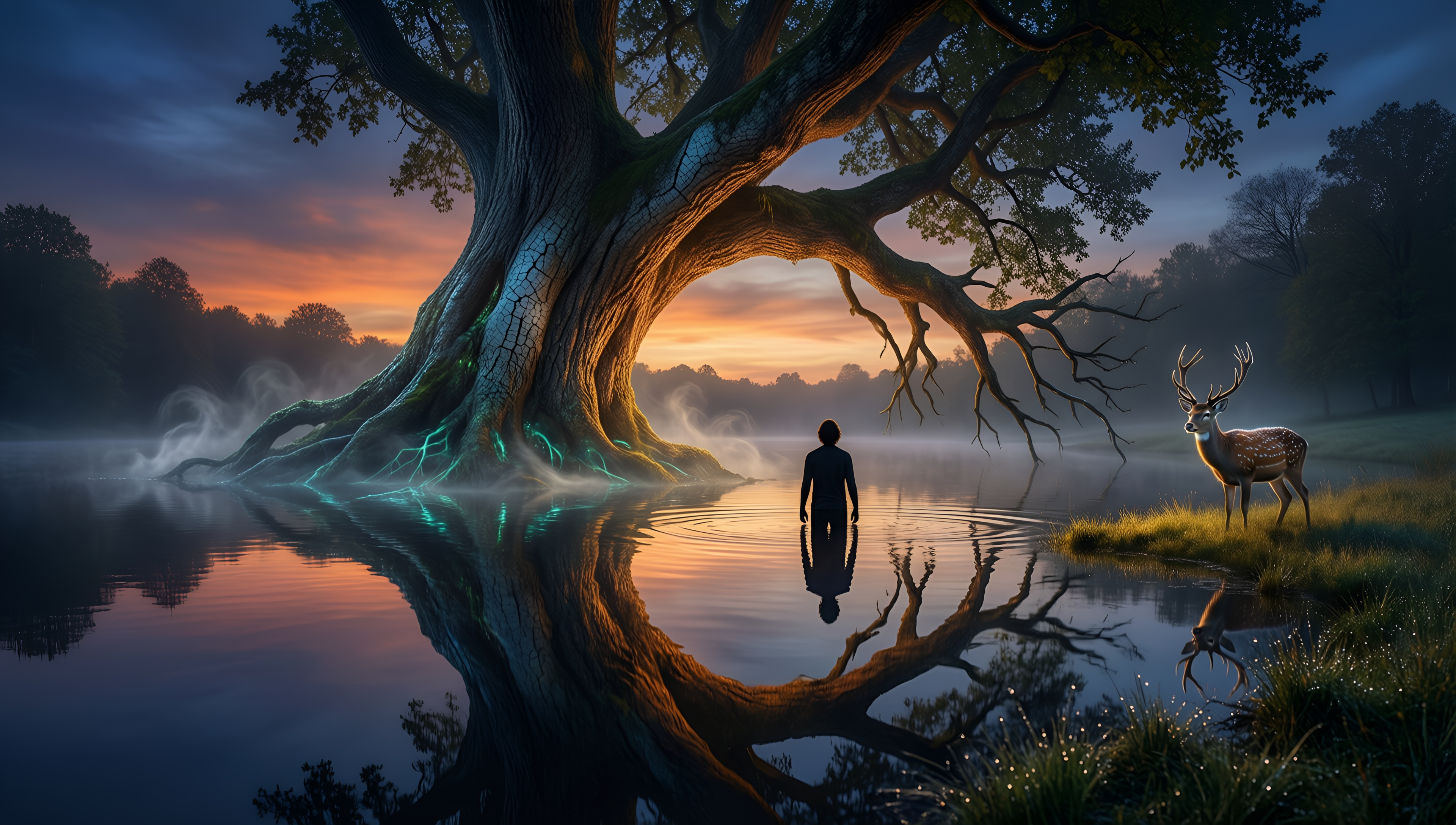 Mystic Tree Reflection - AI generated wallpaper