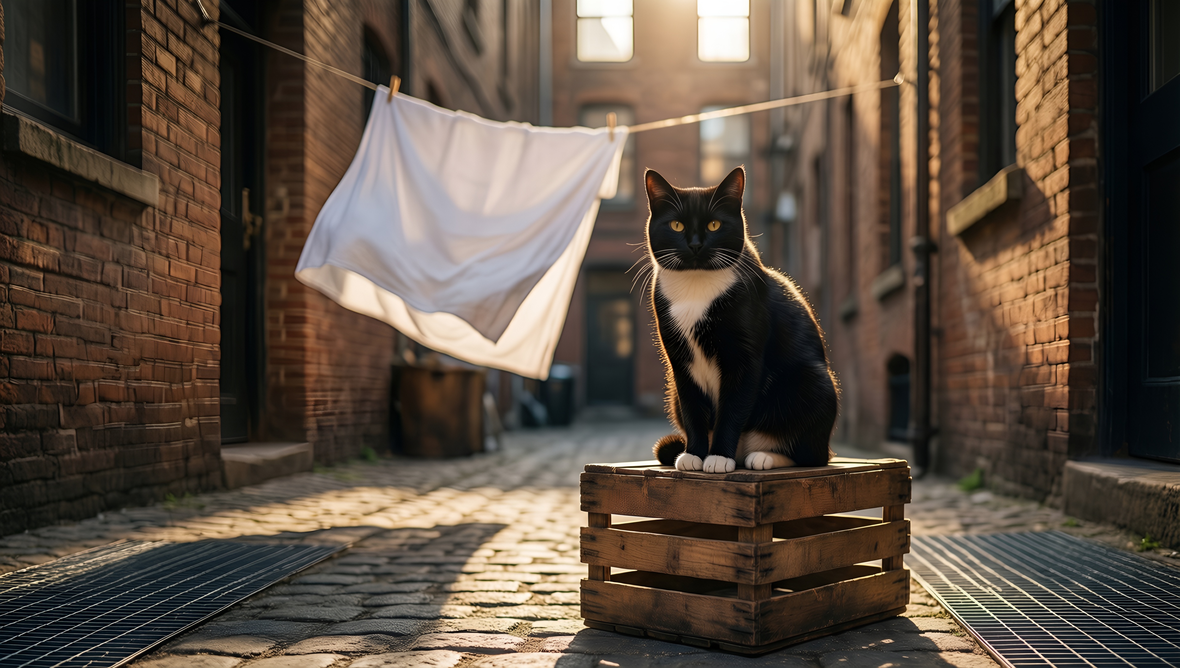 Urban Alleyway Cat - AI generated wallpaper
