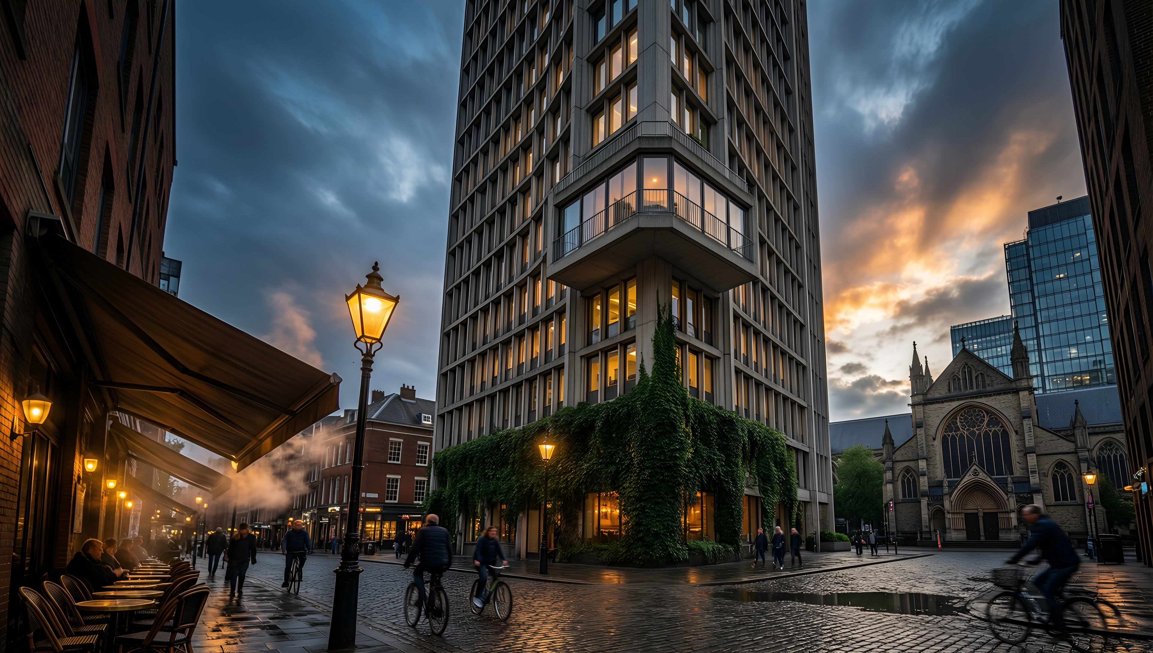 Urban Evening Street Scene - AI generated wallpaper