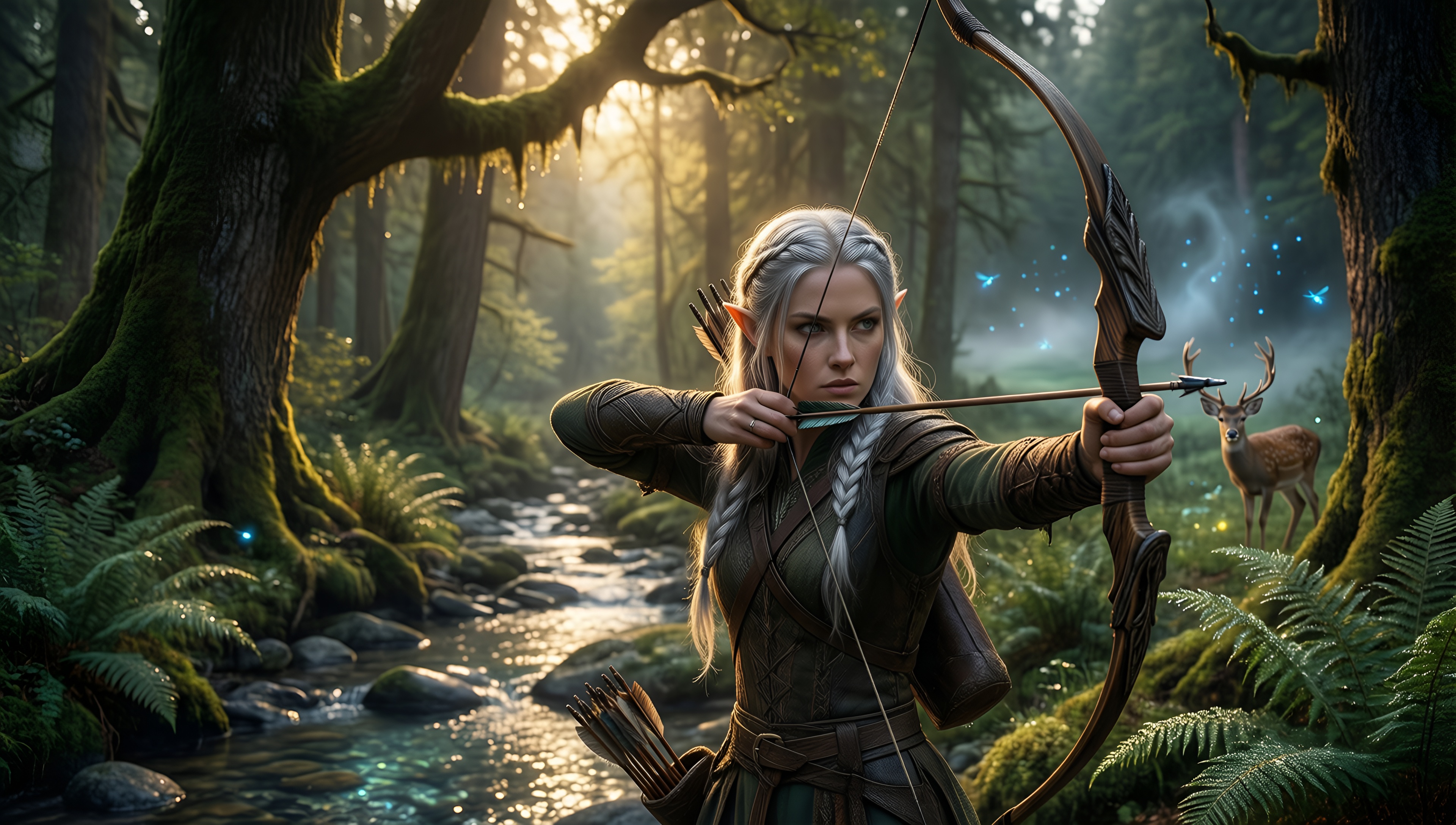 Elegant Archer in a Mystical Forest - AI generated wallpaper