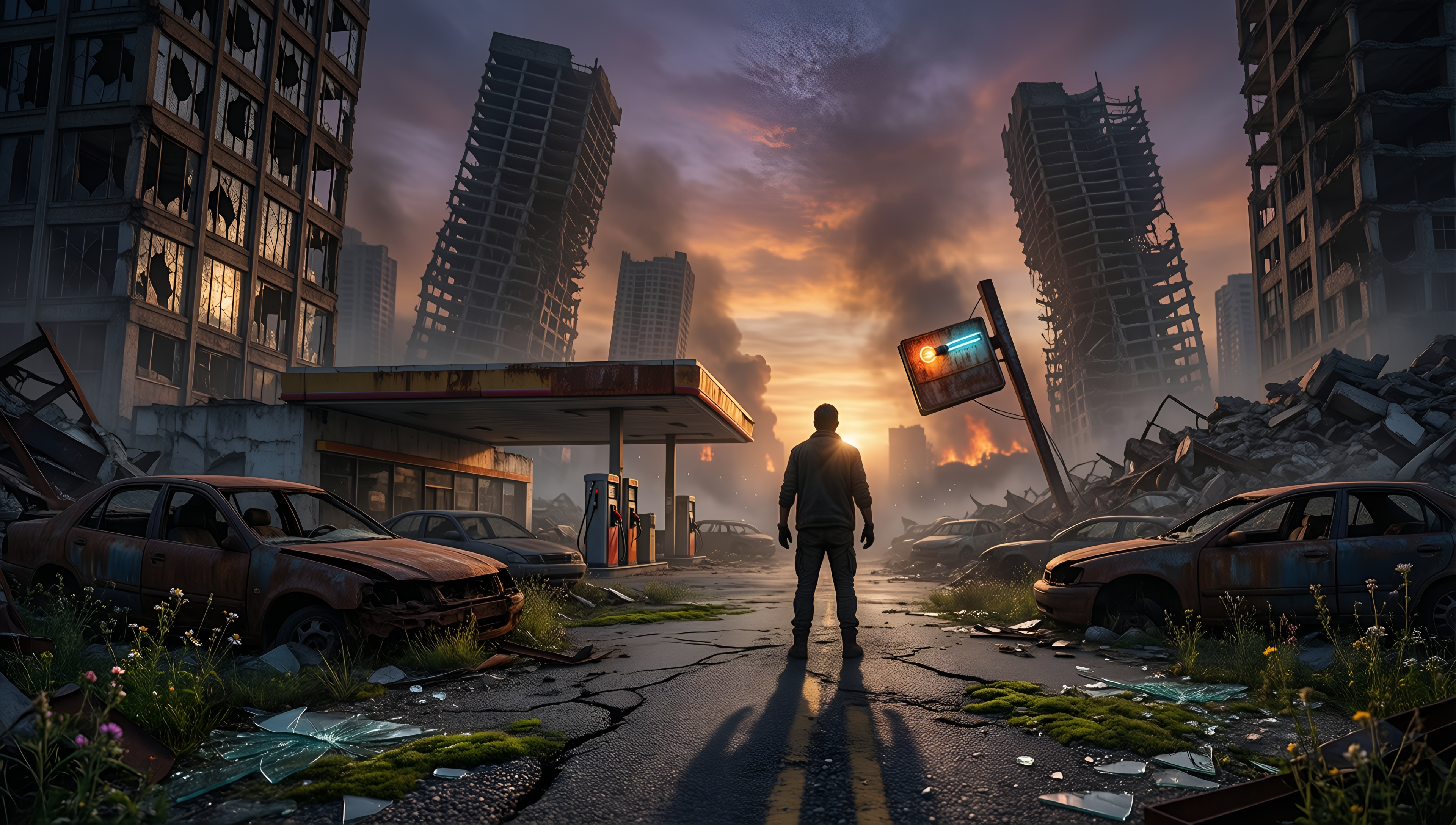 Post-Apocalyptic Cityscape - AI generated wallpaper
