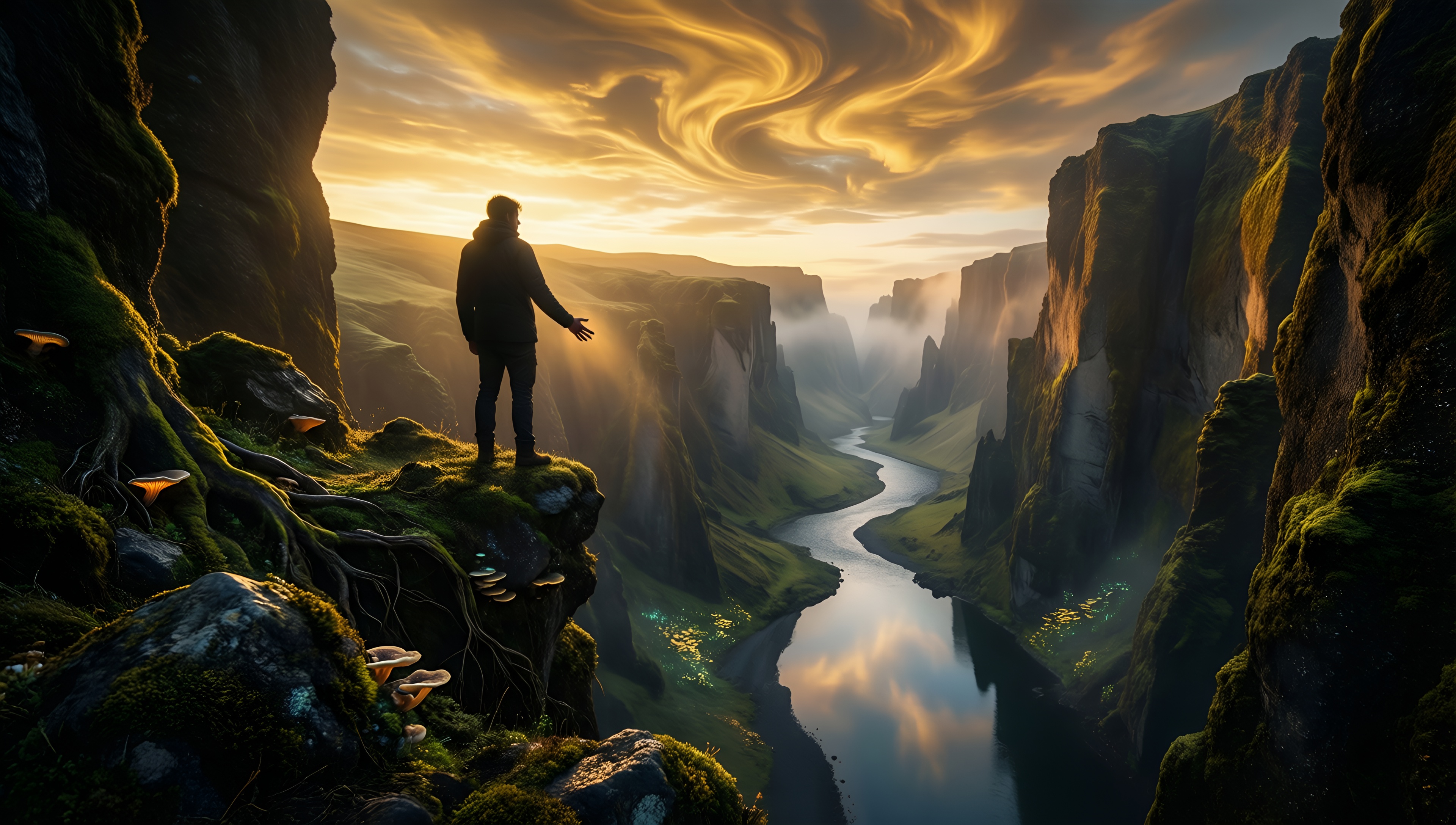 Mystic Canyon Sunset - AI generated wallpaper