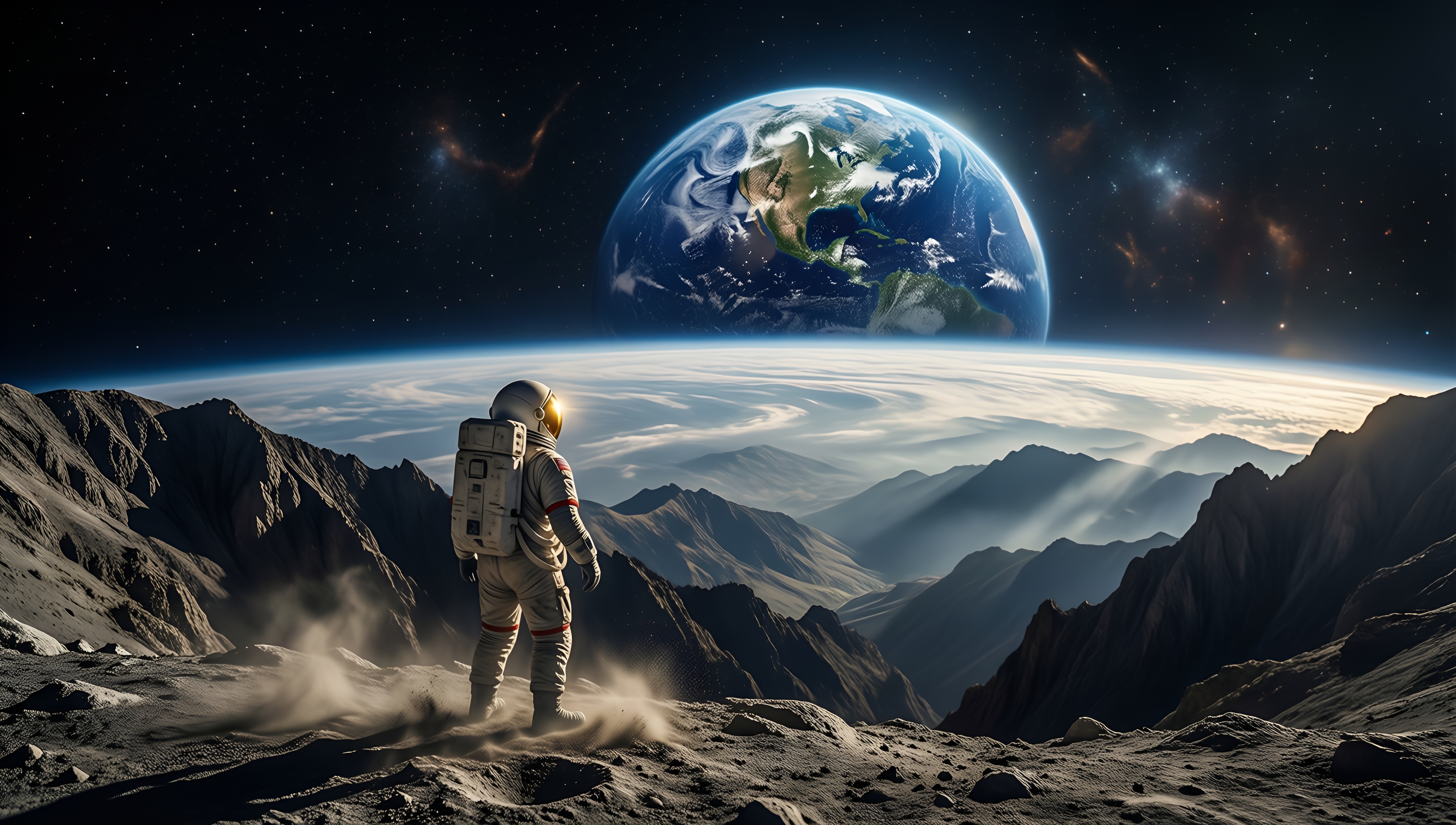 Astronaut on the Moon Viewing Earth - AI generated wallpaper