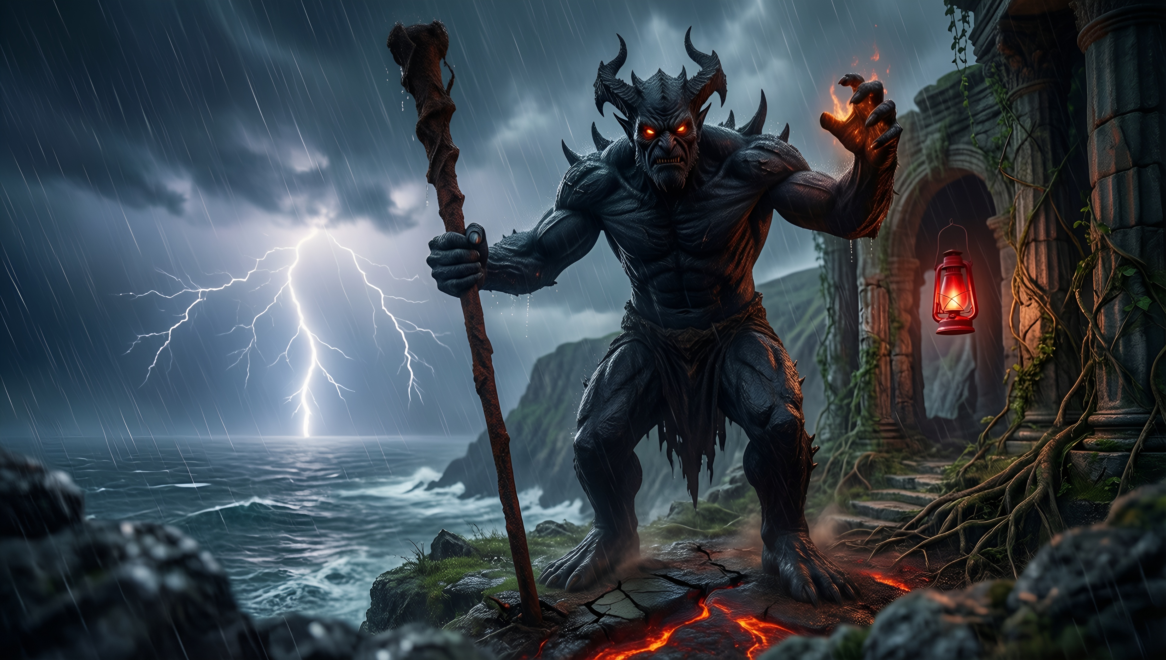 Dark Demon Guardian - AI generated wallpaper