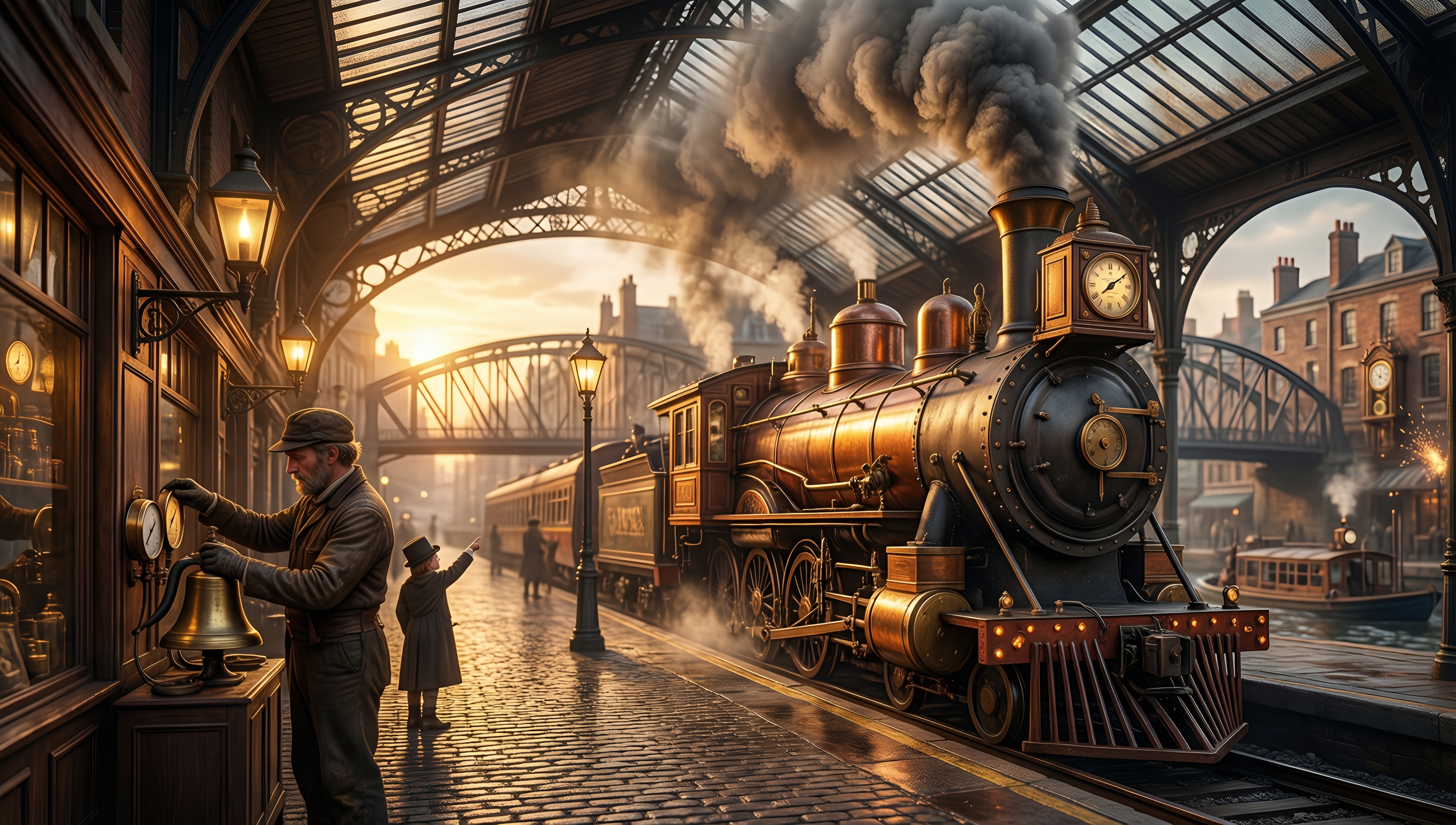 Victorian Steam Train Station - AI generated wallpaper