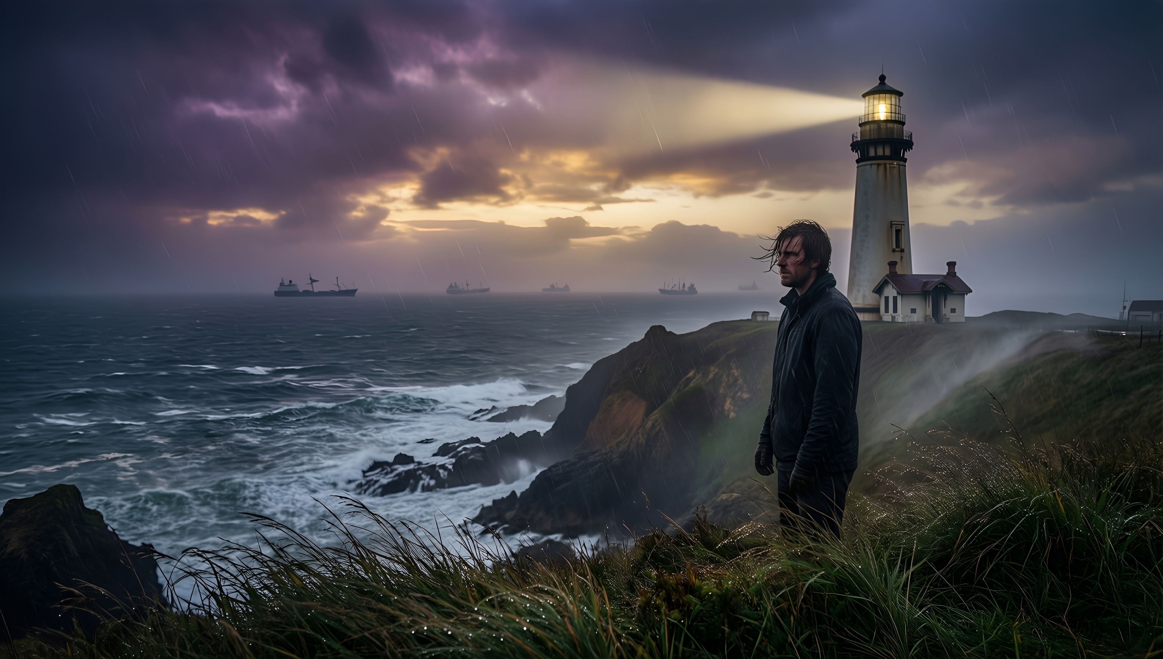 Lighthouse in Stormy Sea - AI generated wallpaper