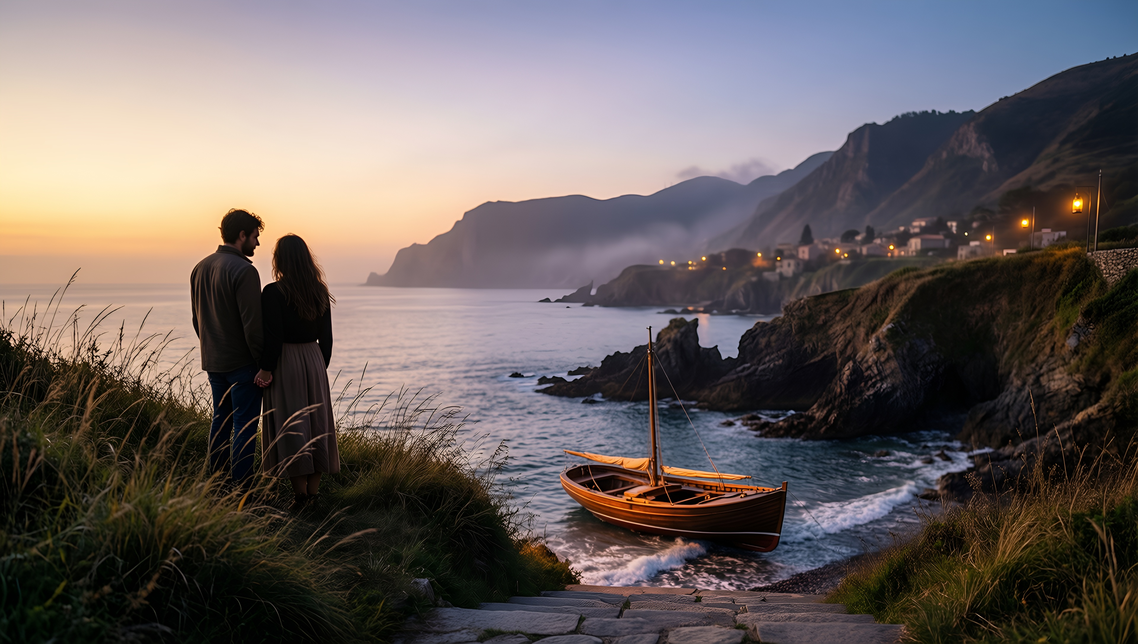 Romantic Coastal Sunset - AI generated wallpaper