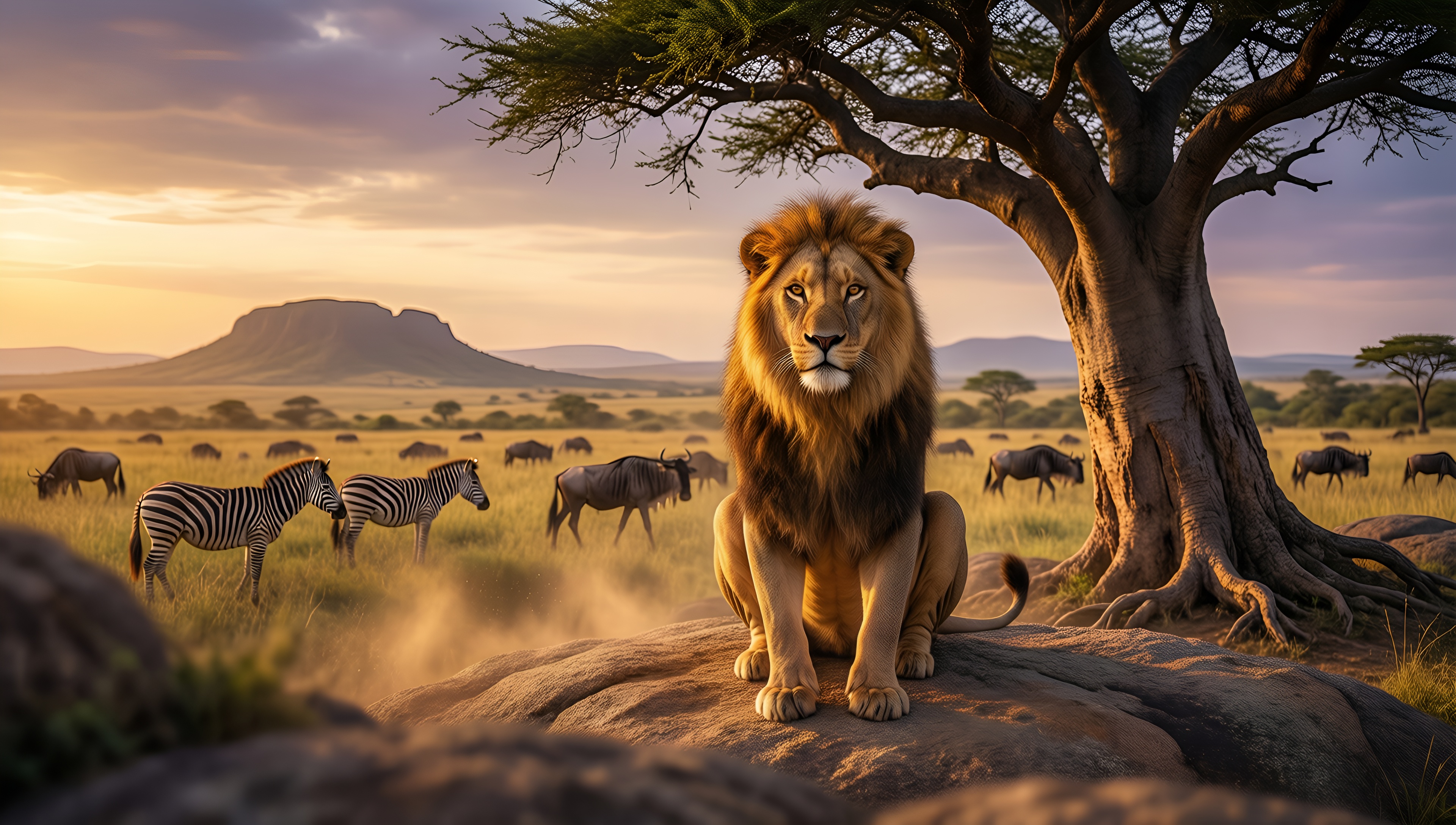 Savannah Lion Serenity - AI generated wallpaper
