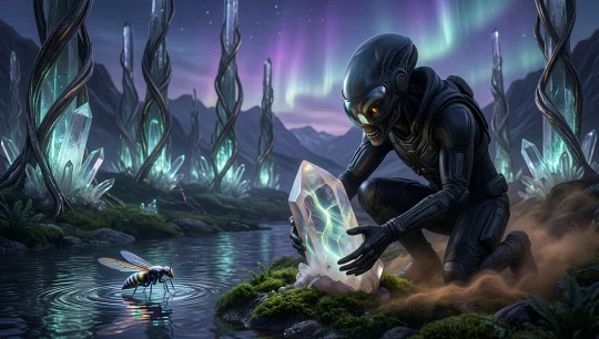 Alien Explorer in Crystal Forest
