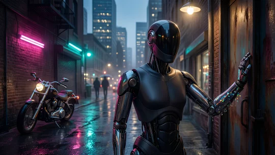 Cyberpunk Robot in Neon Alley
