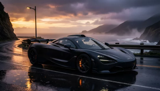 Rainy Sunset Sports Car