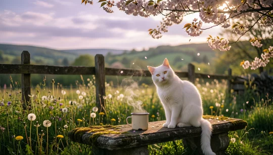 Cherry Blossom Cat Serenity
