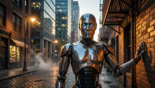 Cyberpunk Robot In Urban Alley 1