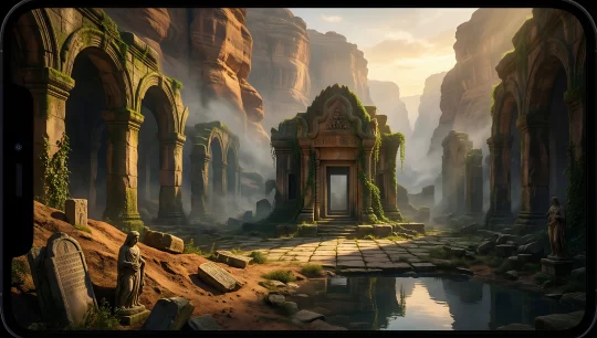 Mystic Ruins in a Foggy Valley