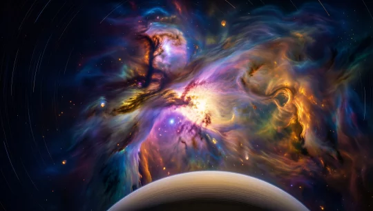 Cosmic Nebula with Saturn