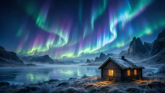 Aurora Borealis Over Cabin