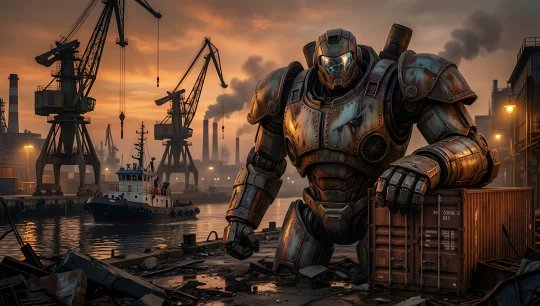 Industrial Cyberpunk Robot Sunset