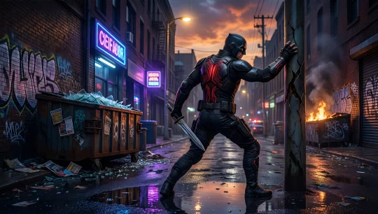 Cyberpunk Warrior in Neon Alley