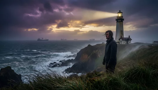Lighthouse in Stormy Sea